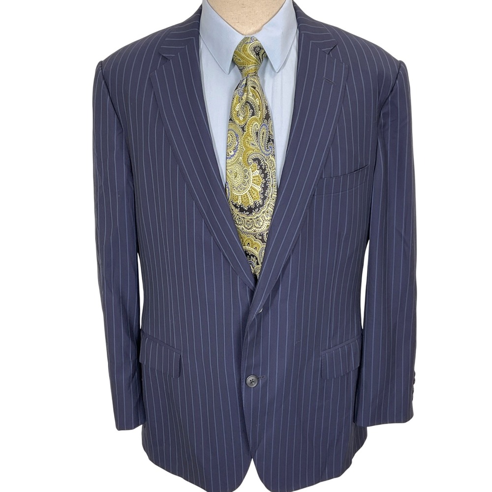 Paul Stuart Blazer Mens 44L Navy Blue Pinstripe Luxury‎ Wool Silk Jacket